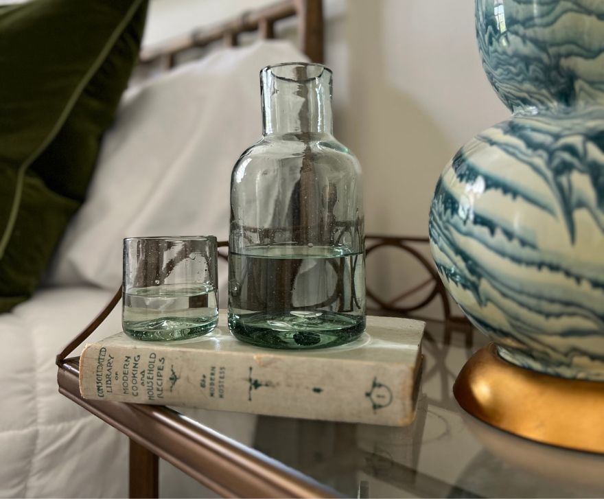 Bedside Water Carafe in Clear Recycled Glass – Half Past Seven