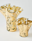 Two gold leafed vases on a white background