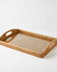 21 inch Rectangular Rattan Serving Tray with Glass Insert