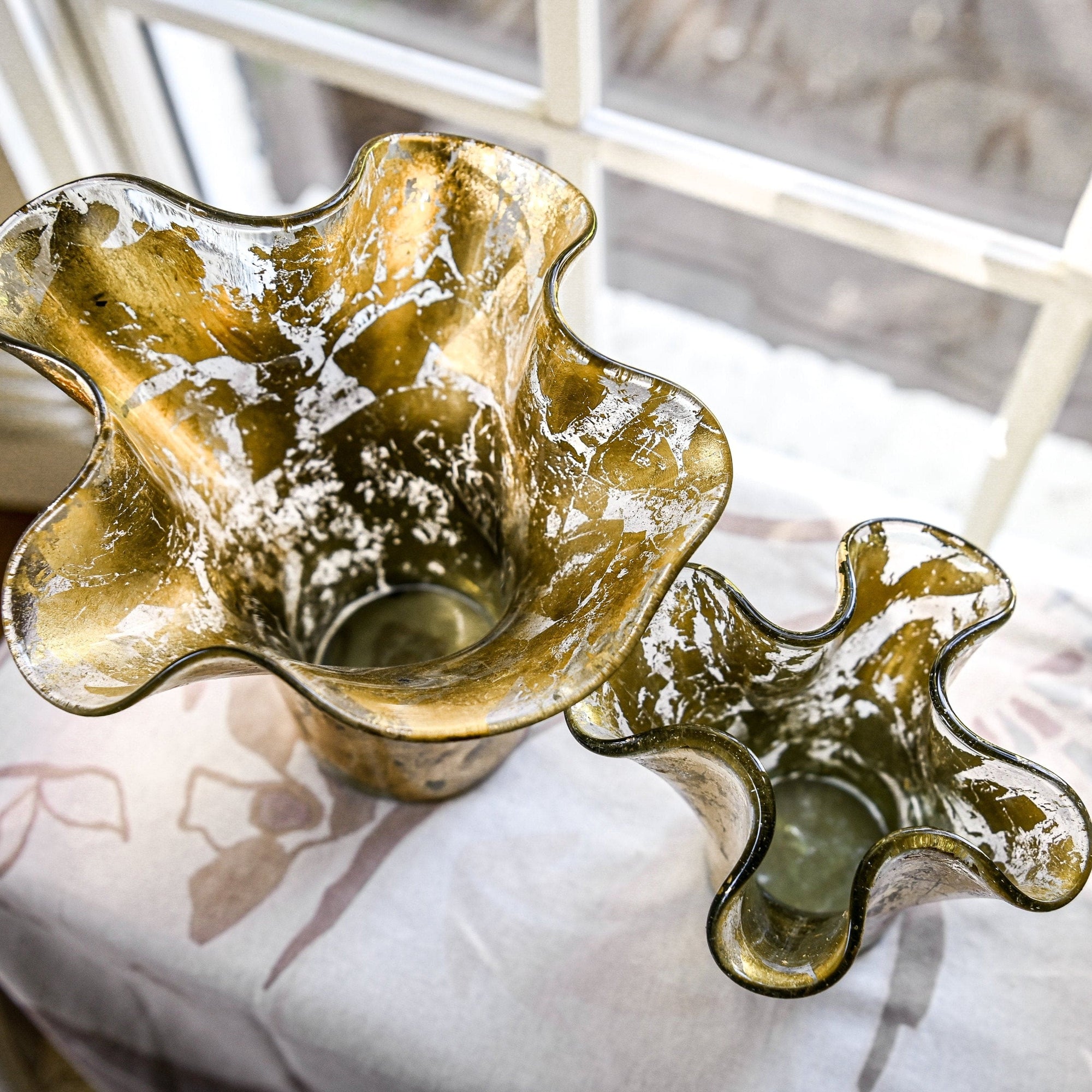 Petite and full sized clear vase covered in 14k gold leaf