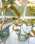 Two clear vases with 14k gold leaf ribbon rims on top view