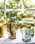 Clear vases with hand-applied 14k gold leaf at the rim
