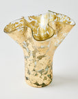 14k gold covered textured vase on a white background