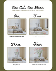 Instructions for floral arranging with a vase and flowers on a green background