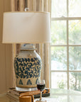 30" Blue & White Scroll Dragon Lamp