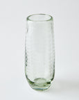 Clear glass with etched ferns and dots on a white background