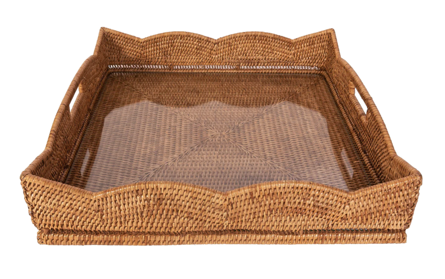 20” Square Scalloped Rattan Tray