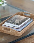 21 inch Rectangular Rattan Serving Tray with Glass Insert