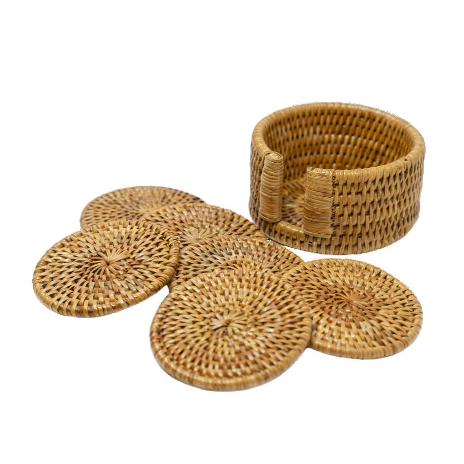 Round Rattan Coaster Set