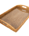 21 inch Rectangular Rattan Serving Tray with Glass Insert