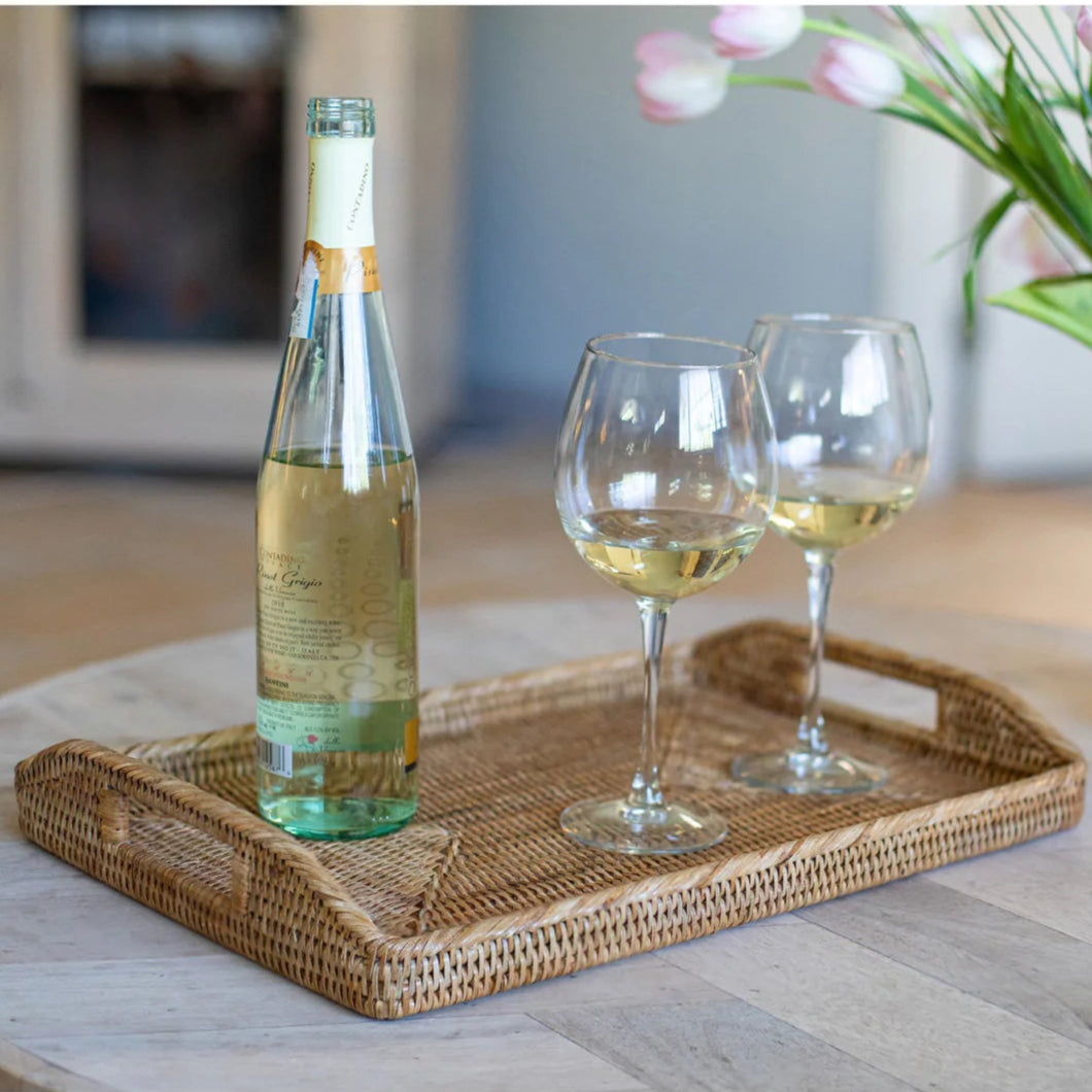 21 inch Rectangular Rattan Serving Tray with Glass Insert
