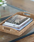 21 inch Rectangular Rattan Serving Tray with Glass Insert