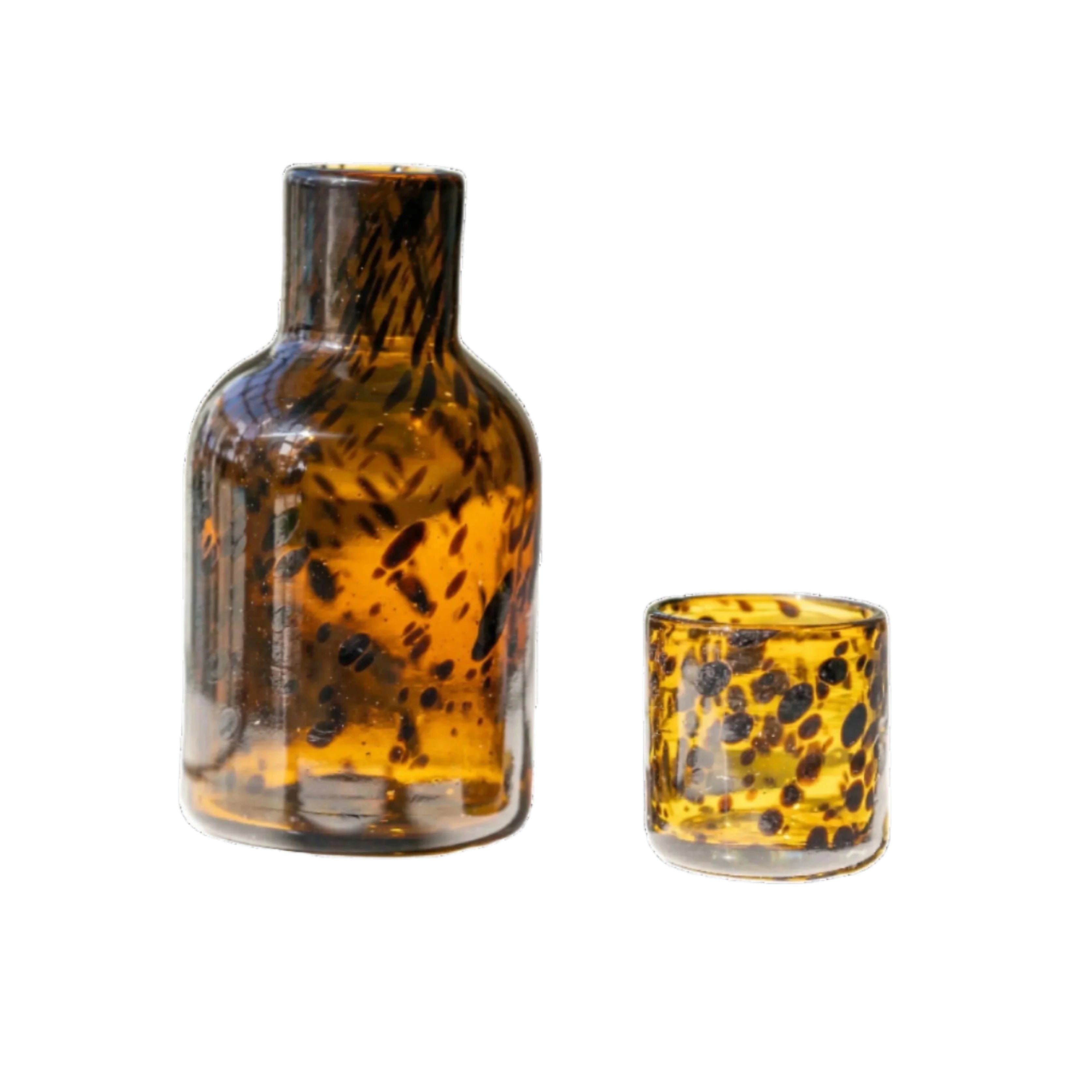 Bedside Carafe and Tumbler fashion Set with tray, Tumble Up Tortoise Shell Glass Carafe