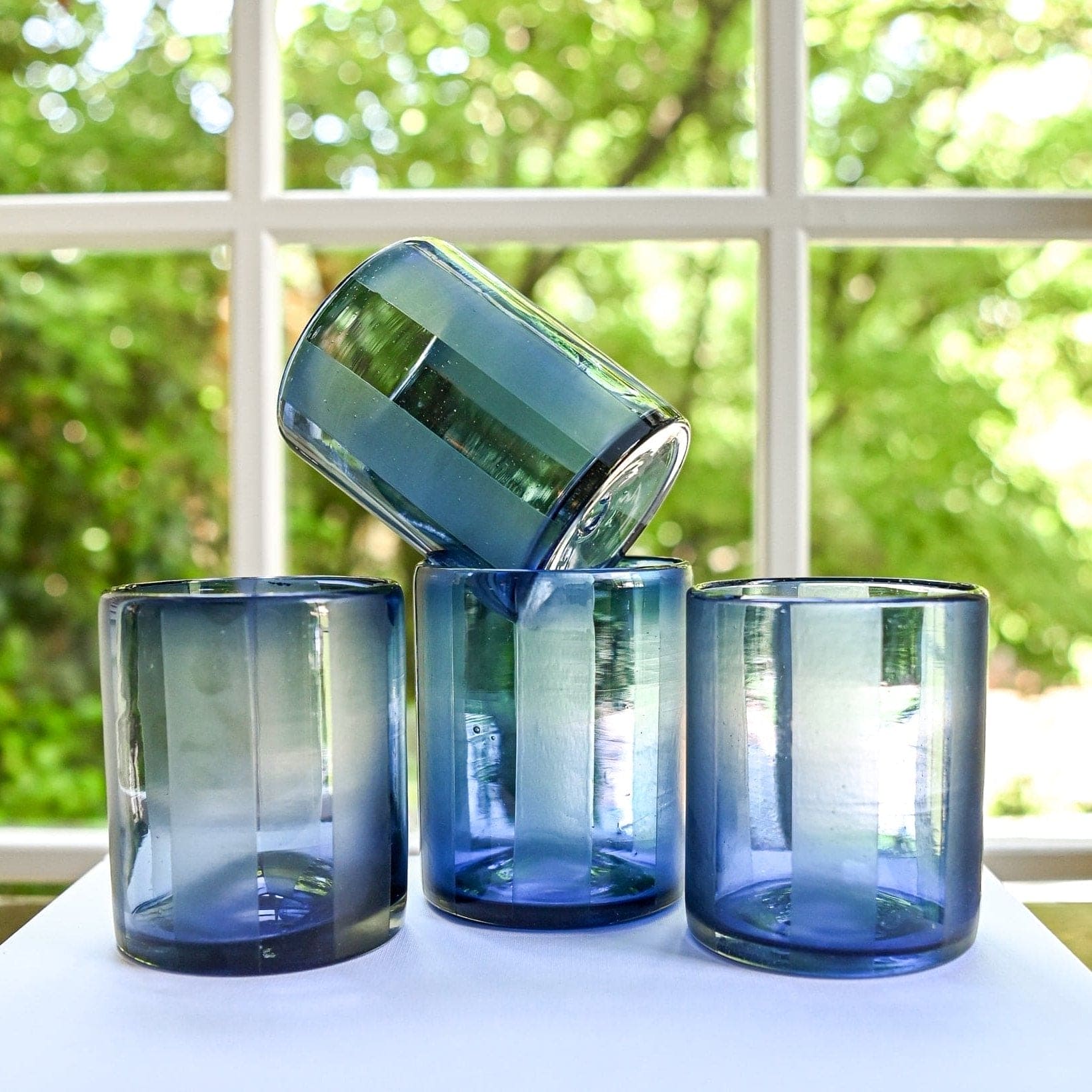 Cabana Stripe Rocks Glasses (French Blue) Single