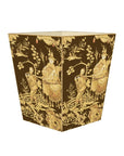 Brown and Gold Asian Toile Wastepaper Basket Flat Top