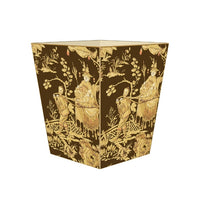 Brown and Gold Asian Toile Wastepaper Basket Flat Top