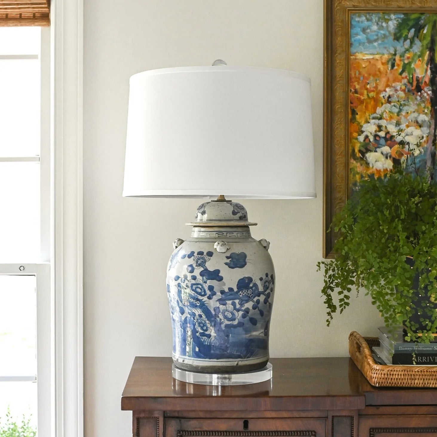 29" Bird and Flower Ginger Jar Lamp