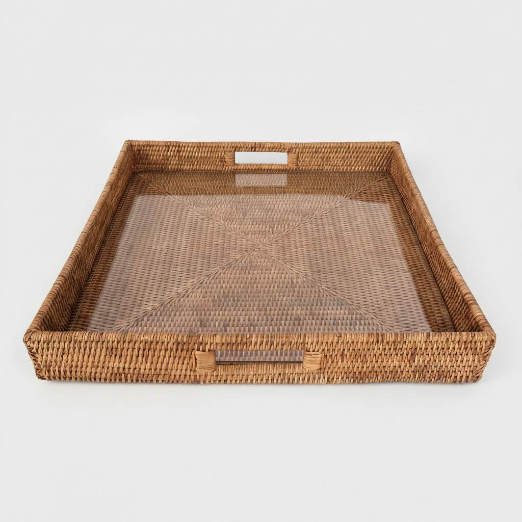 Square Rattan Tray Glass Insert