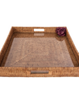 Square Rattan Tray with Glass Insert