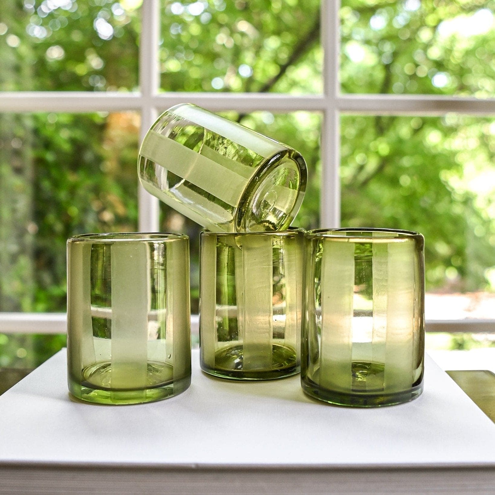 Cabana Stripe Rocks Glasses (Citron) Set of 4