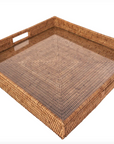 Square Rattan Tray with Glass Insert 18" x 18" x 3"