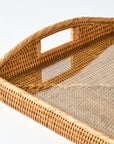 21 inch Rectangular Rattan Serving Tray with Glass Insert
