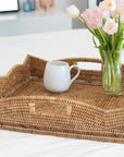 24” Scallop Square Rattan Tray