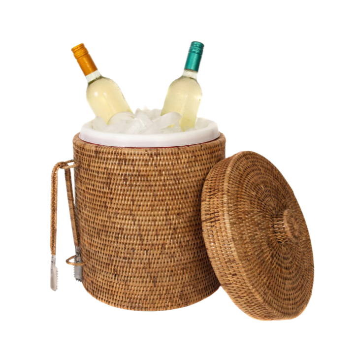 Rattan Ice Bucket with Tongs