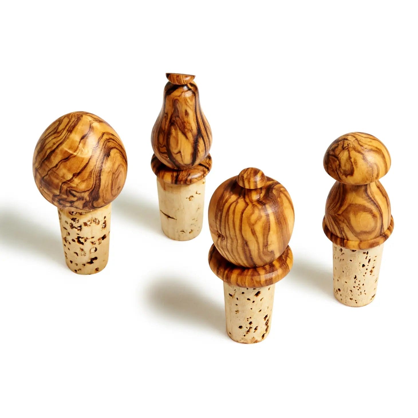 Olive Wood Bottle Stoppers, Set of 4