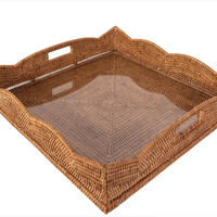 20” Square Scalloped Rattan Tray