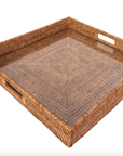 Square Rattan Tray with Glass Insert