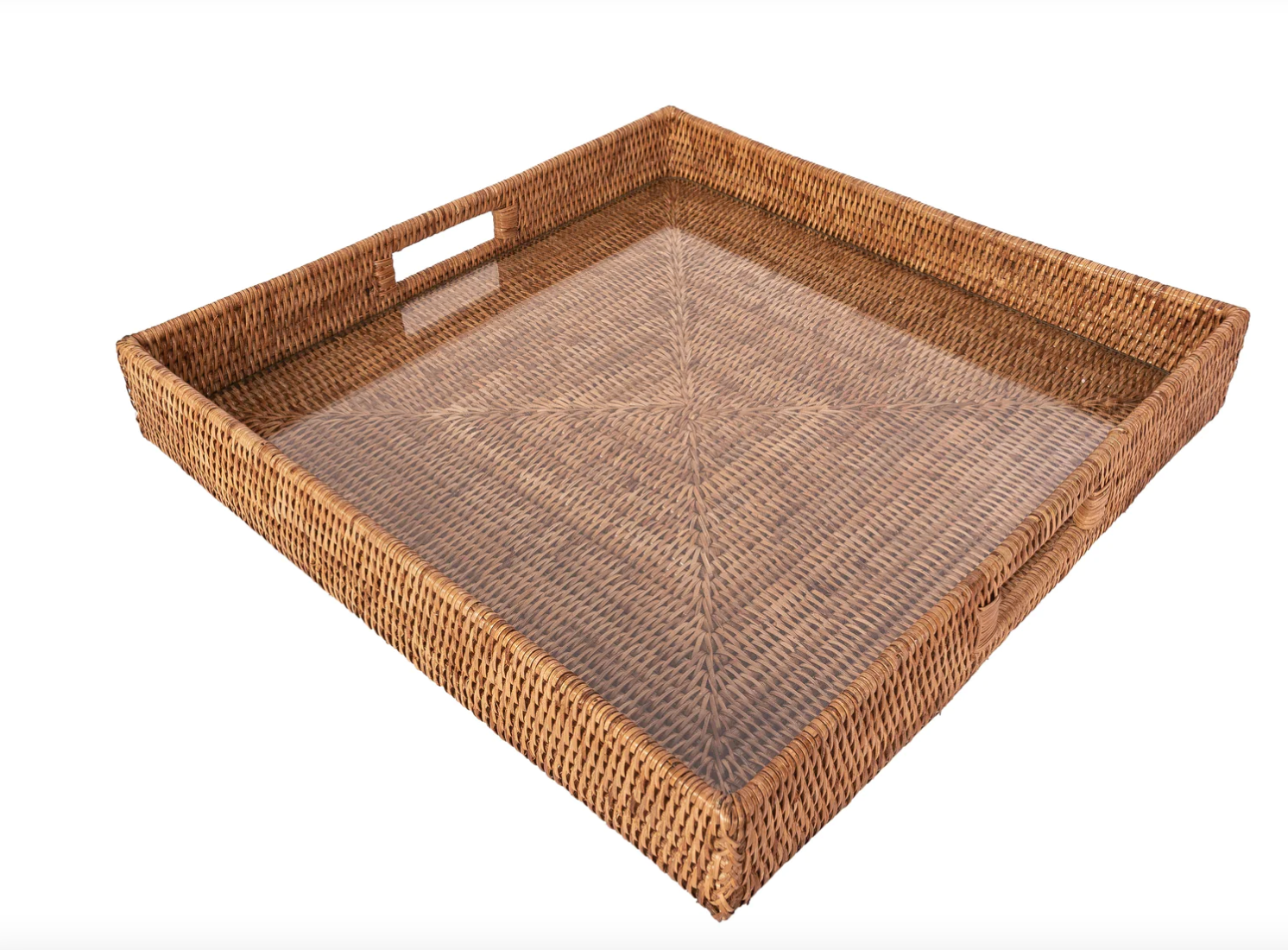 Square Rattan Tray with Glass Insert