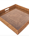 Square Rattan Tray with Glass Insert