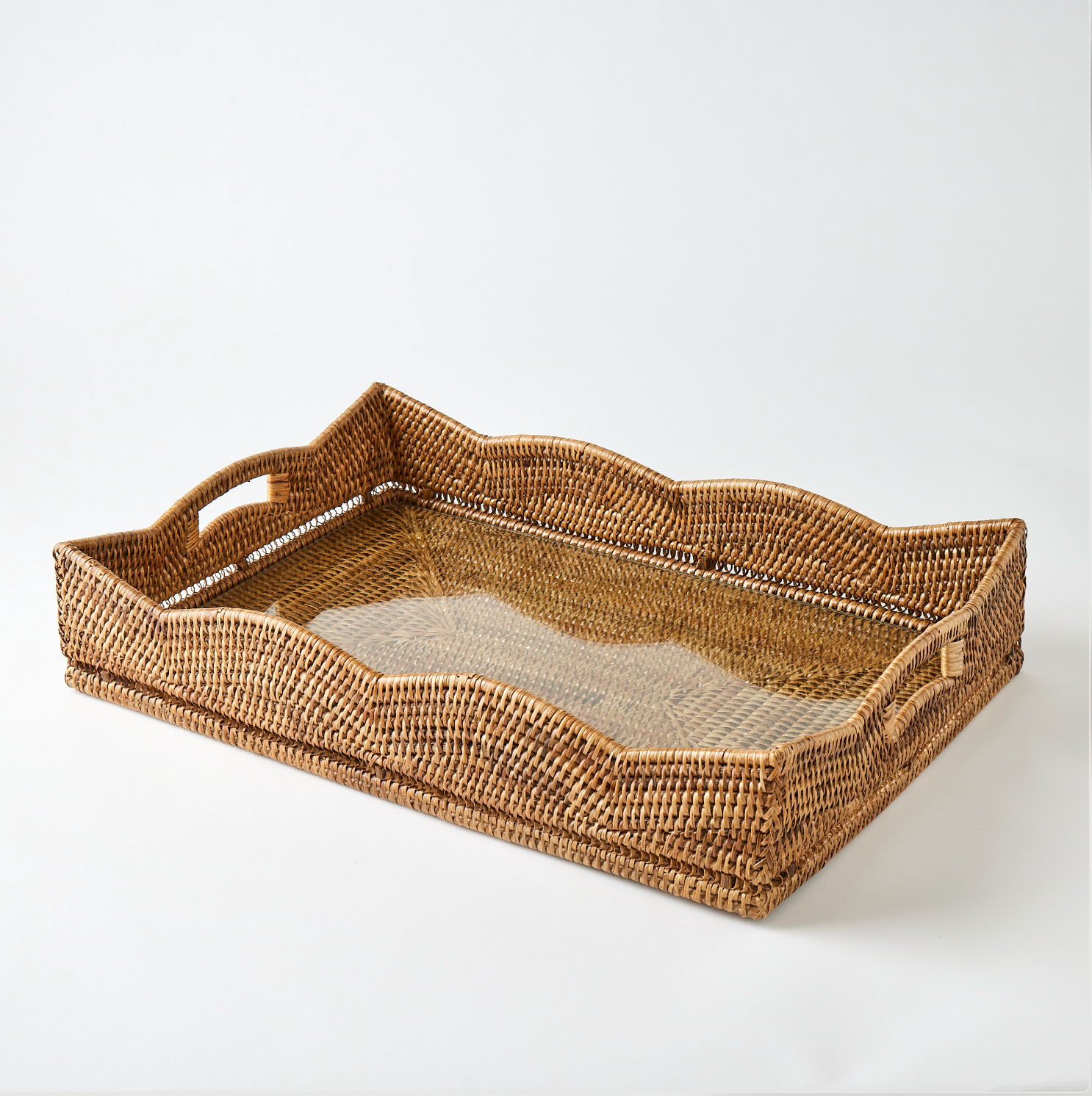 Original Scalloped Rattan Tray