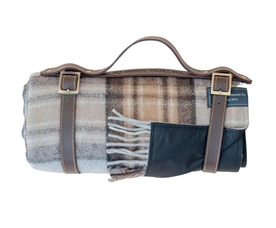 Recycled Wool Picnic Blanket in Mackellar Tartan & Carrier