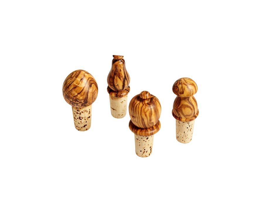 Olive Wood Bottle Stoppers, Set of 4