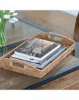 21 inch Rectangular Rattan Serving Tray with Glass Insert