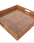 Square Rattan Tray with Glass Insert 18" x 18" x 3"