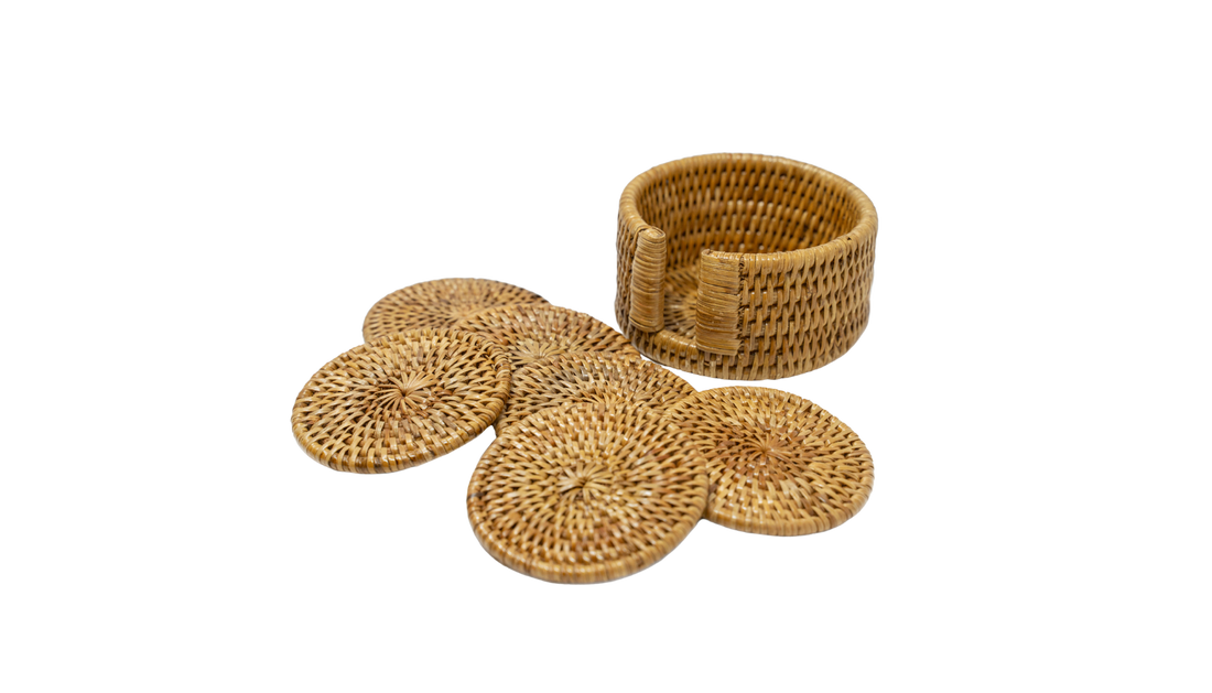 Round Rattan Coaster Set