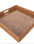 Square Rattan Tray with Glass Insert 18" x 18" x 3"