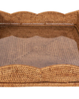 20” Square Scalloped Rattan Tray With Glass