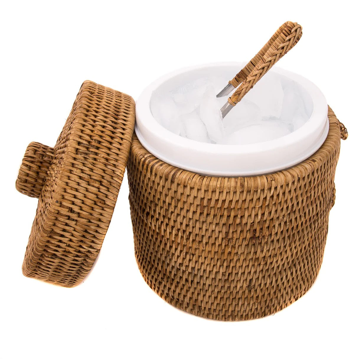 Rattan Ice Bucket with Tongs, 3 sizes 12x12x15