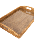 21 inch Rectangular Rattan Serving Tray with Glass Insert