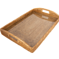 21 inch Rectangular Rattan Serving Tray with Glass Insert