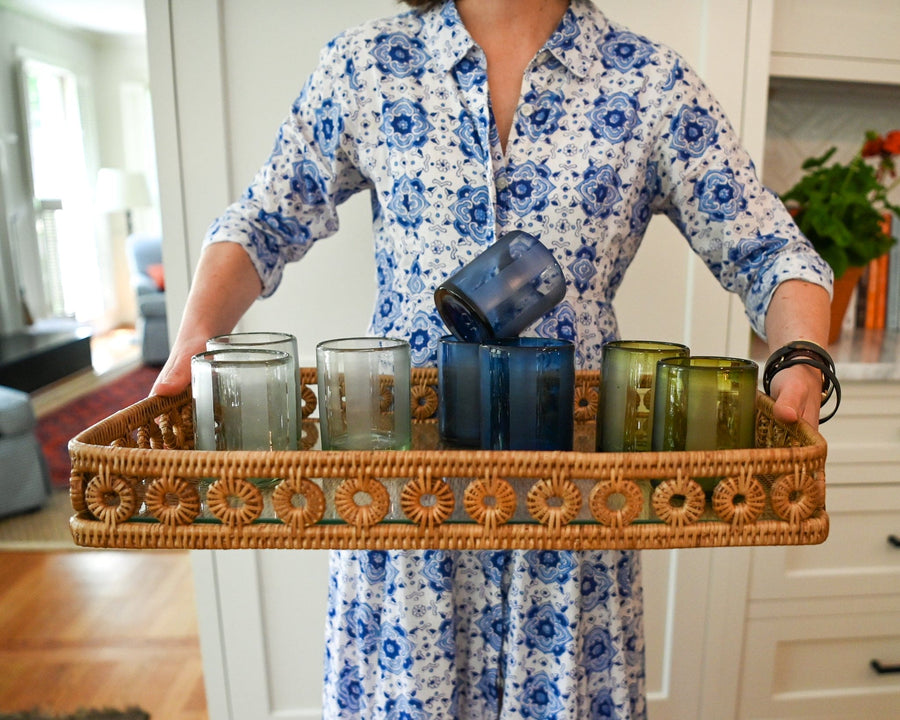 Cabana Stripe Water Glasses (French Blue)