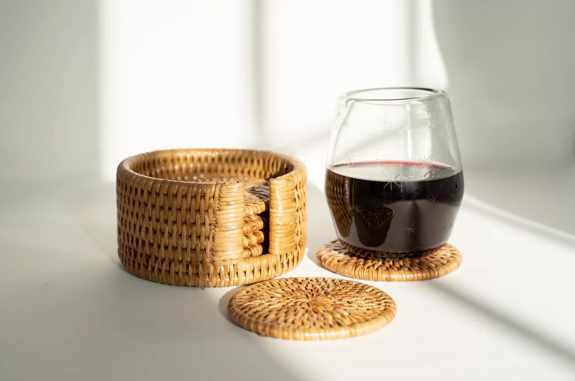 Round Rattan Coaster Set