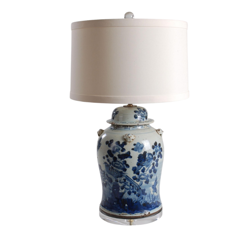 29" Bird Flower Ginger Jar Lamp